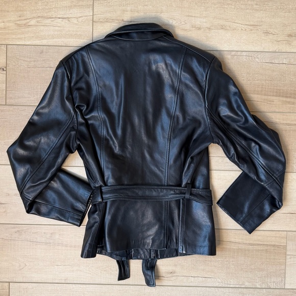 Michael Lawrence Leather Jacket Womens XL Black Belted Zip - Picture 2 of 5
